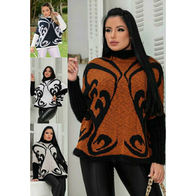 poncho blusa tricô flame super quentinho