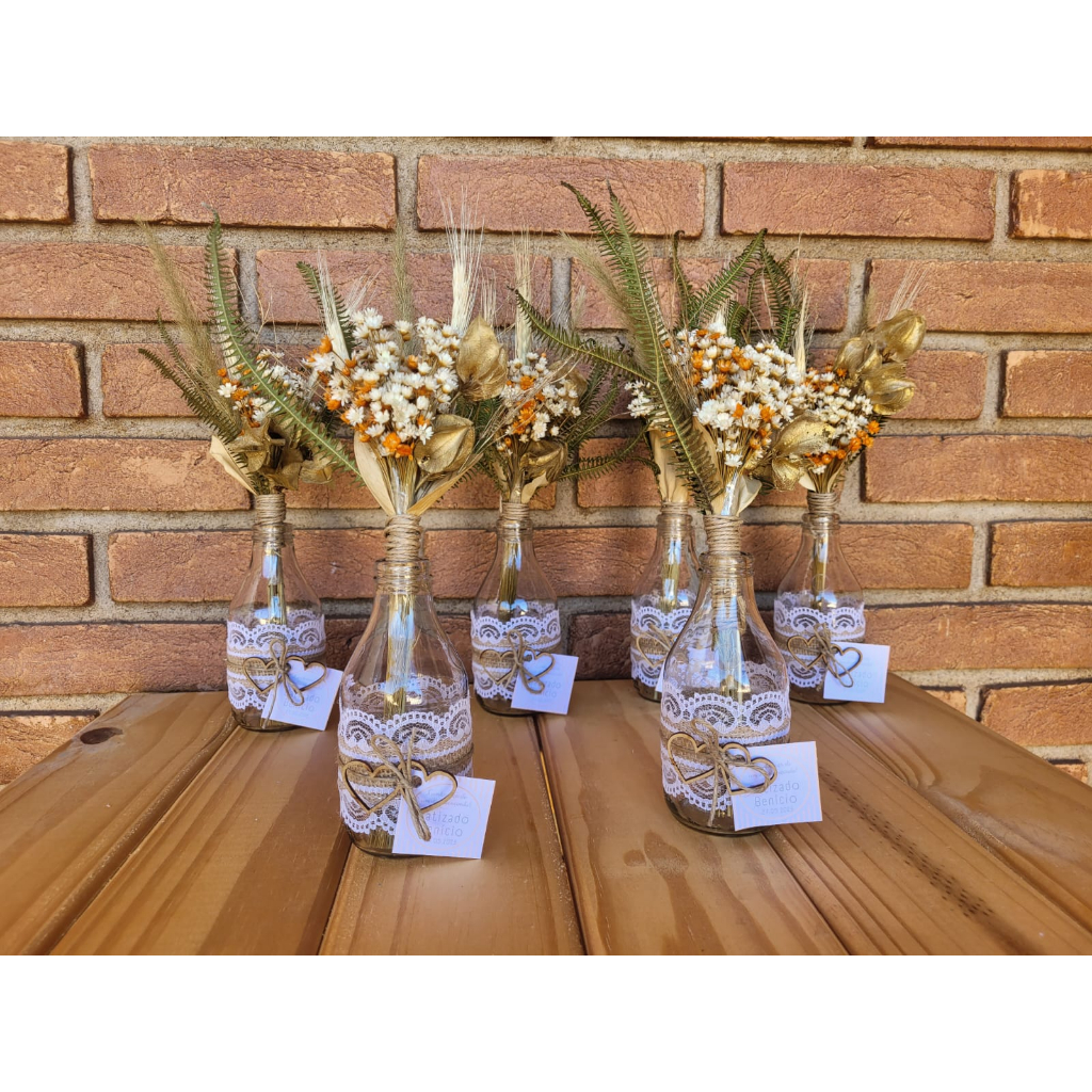 Kit 5 Centros de Mesa Rústicos com Flores Desidratadas