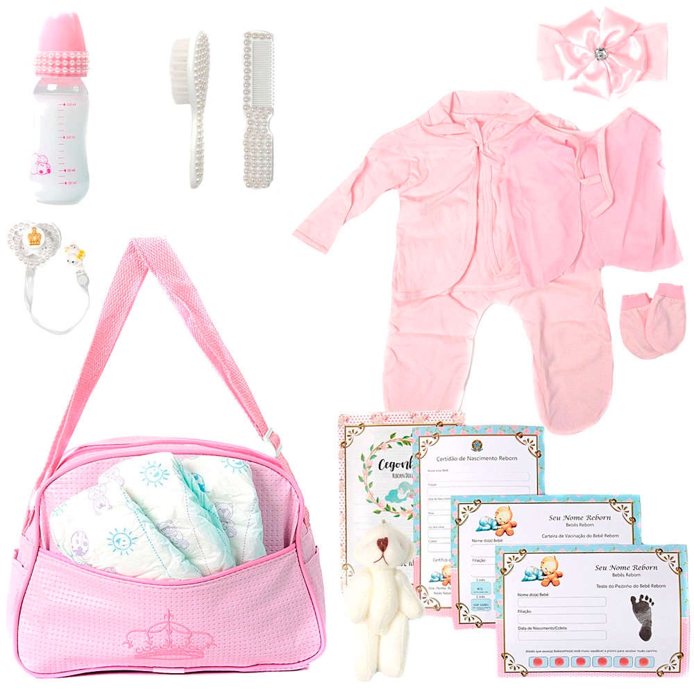 Bolsa Maternidade Rosa c Roupa+Acessorios+Fralda Bebe Reborn | Shopee ...