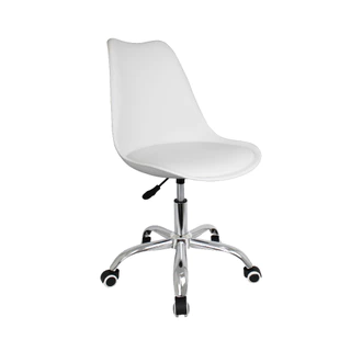 Cadeira Eiffel Office Branca Escritório Giratória 360º Confortável Design Moderno Ajuste de Altura Assento Acolchoado Branca / Preta Base de Metal