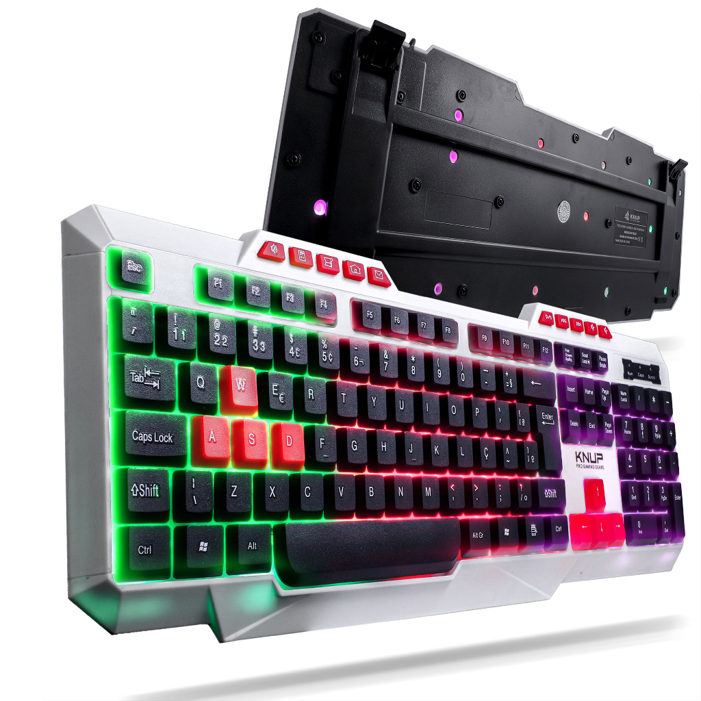 Teclado Gamer Retro Iluminado RGB Teclas Macias Scroll Lock USB Jogos Computador Note