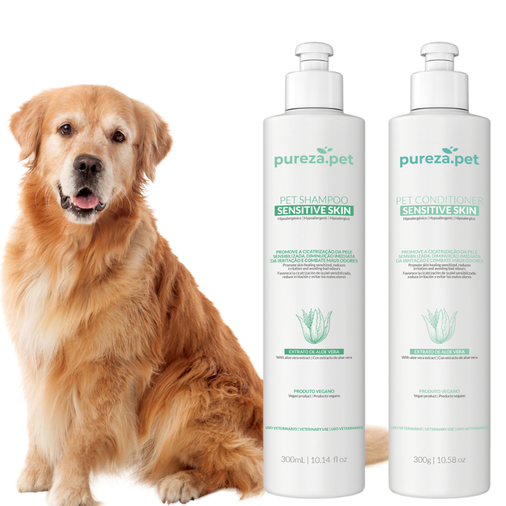Shampoo e Condicionador Pet para Pele Sensivel Dermatite Coceira