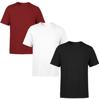 Kit 3 Camisetas Masculinas Lisa Algodão Premium Luxo Trabalho Academia Preta Branca Social