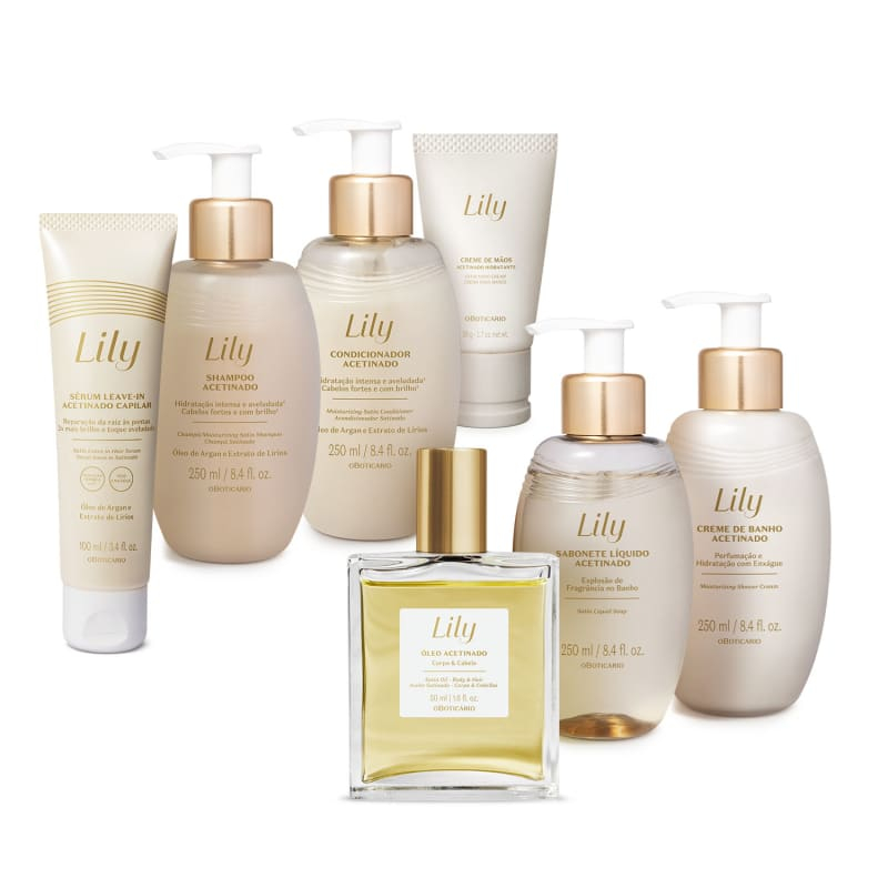 Kit Acetinados Lily (Shampoo, Condicionador, Leavein, Líquido