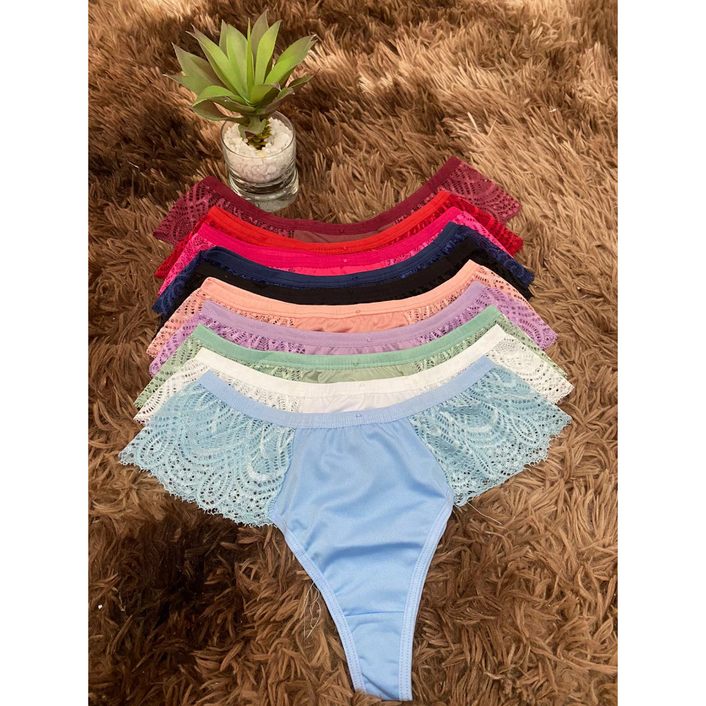 KIT C/5 CALCINHAS LEONA FIO DENTAL E RENDA NA LATERAL DIA A...