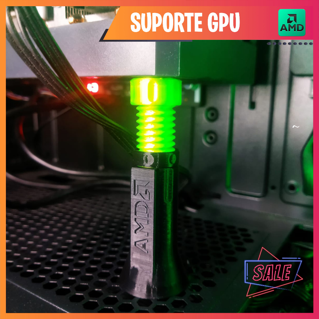 Suporte GPU placa de vídeo vertical 6cm x 9cm AMD (Preto)