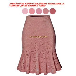 Saia Sino,RENDA Elastano,Peplum,Forrada,com Babado na Barra,Festa,Jantar