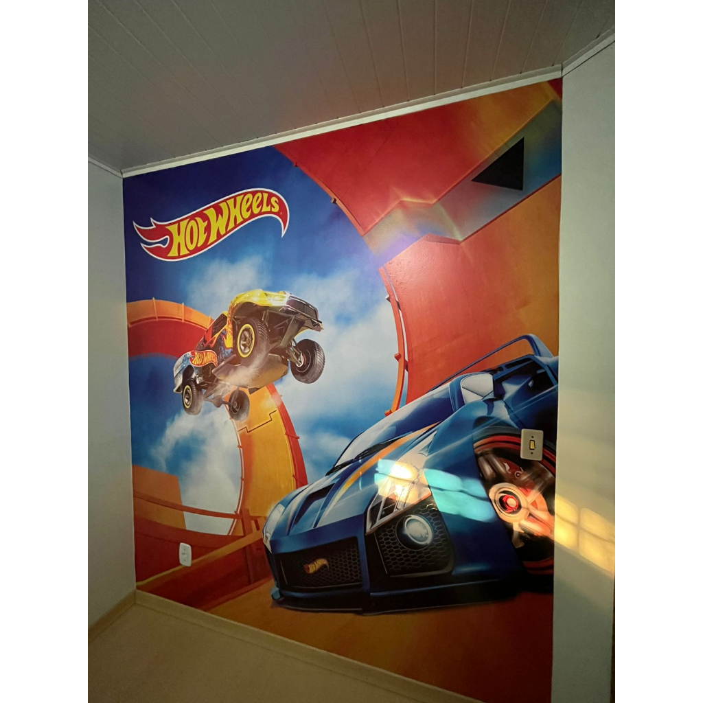 papel de parede hotwheels personalizado quarto menino | Shopee Brasil