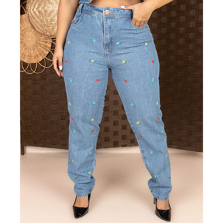 Calça Jeans Mom Feminino Plus Size Azul Claro Premium