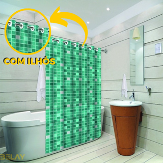 Cortina PVC para Box de Banheiro Pastilha Verde com Ilhos Impermeável Antimofo