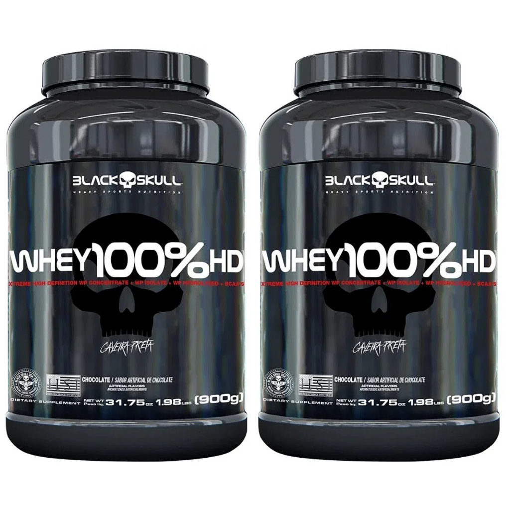 Kit 2x Whey Protein 100% Concentrado Pote 900g Blackskull - Whey 100%HD