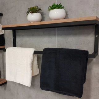 Prateleira Toalheira de Metal e madeira estilo industrial - porta toalha estilo industrial