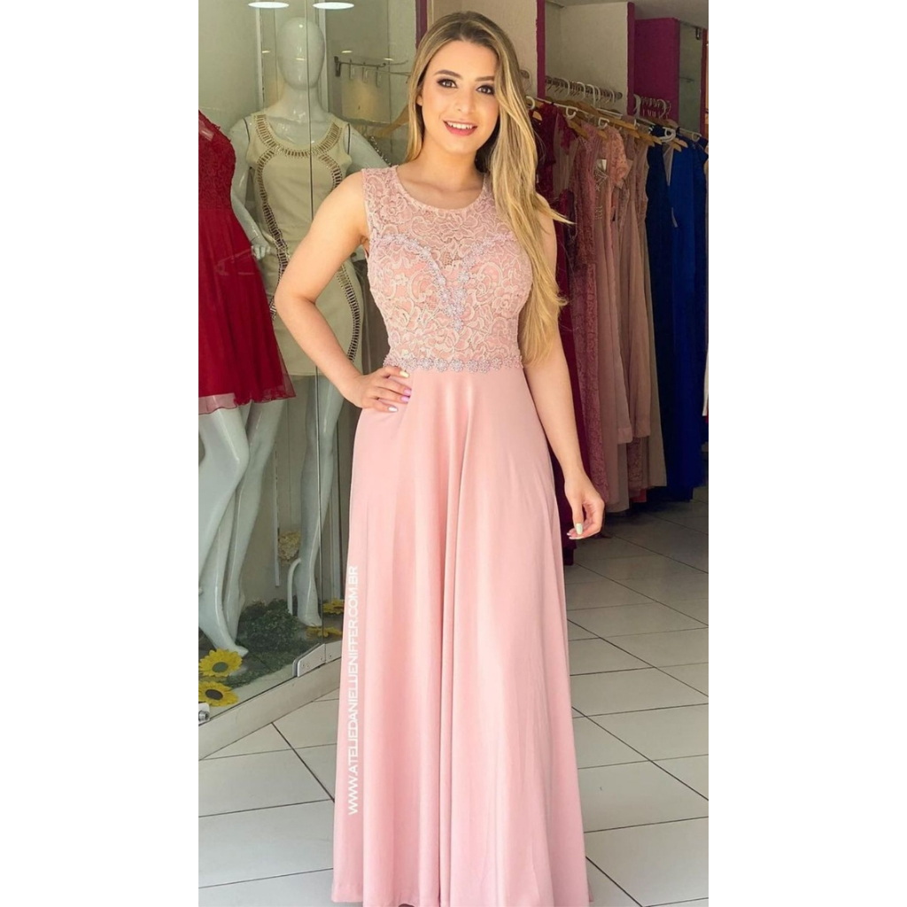 Vestido longo fashion fluido rosa