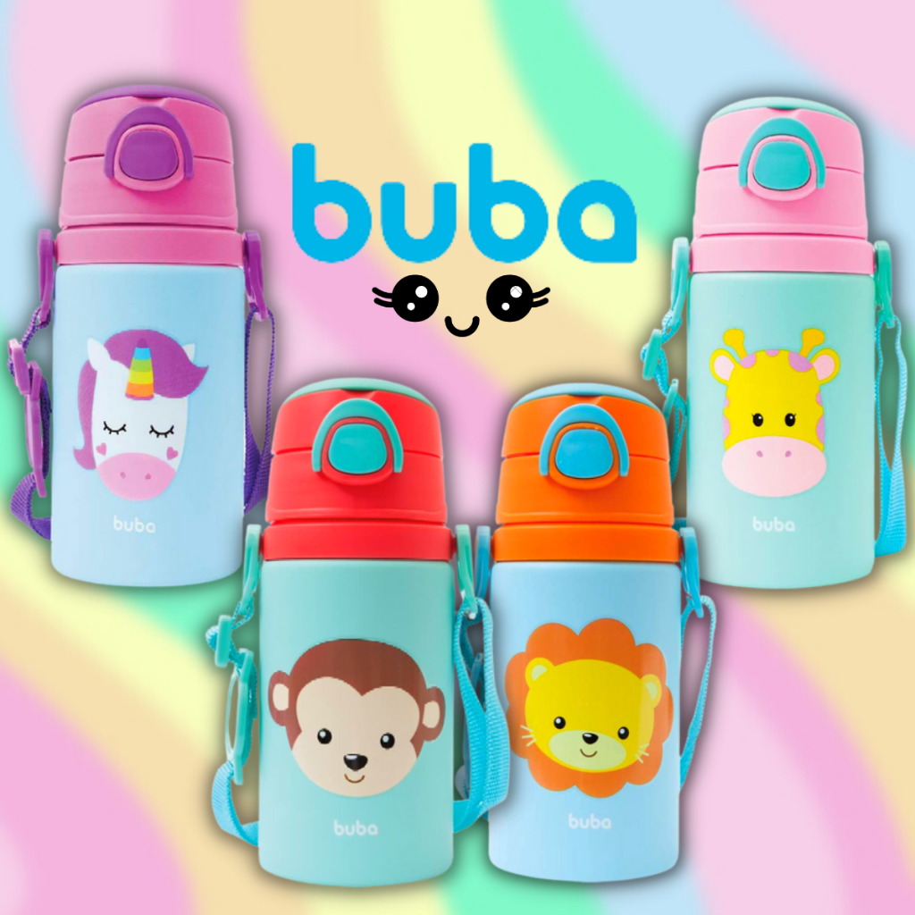 Garrafa Original de Água BUBA Infantil Garrafinha Alumínio 450ml Tampa ...