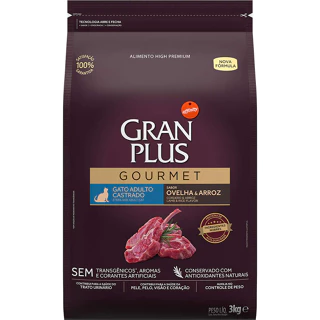 Ração GranPlus Gourmet Gatos Castrados Ovelha e Arroz 3kg
