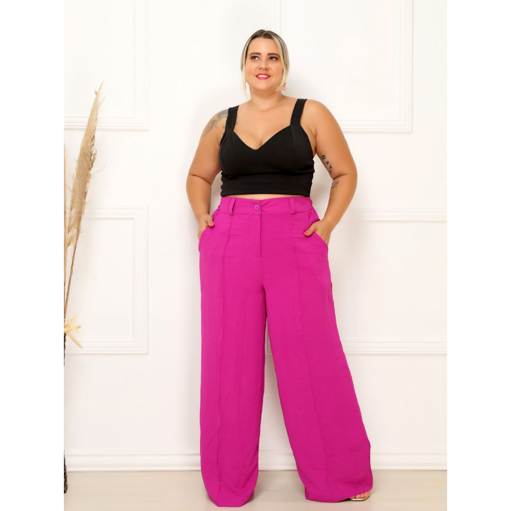 Duna CalÃ§a Tecido Plus Size Calça Pantalona Cós Alto Duna Com - Main Image