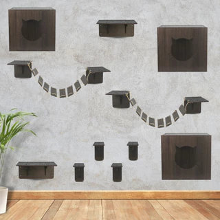 Melhor Playground Gatos Brinquedo pra Gatos mdf reforçado gatificação parquinho 11 peças com carpete
