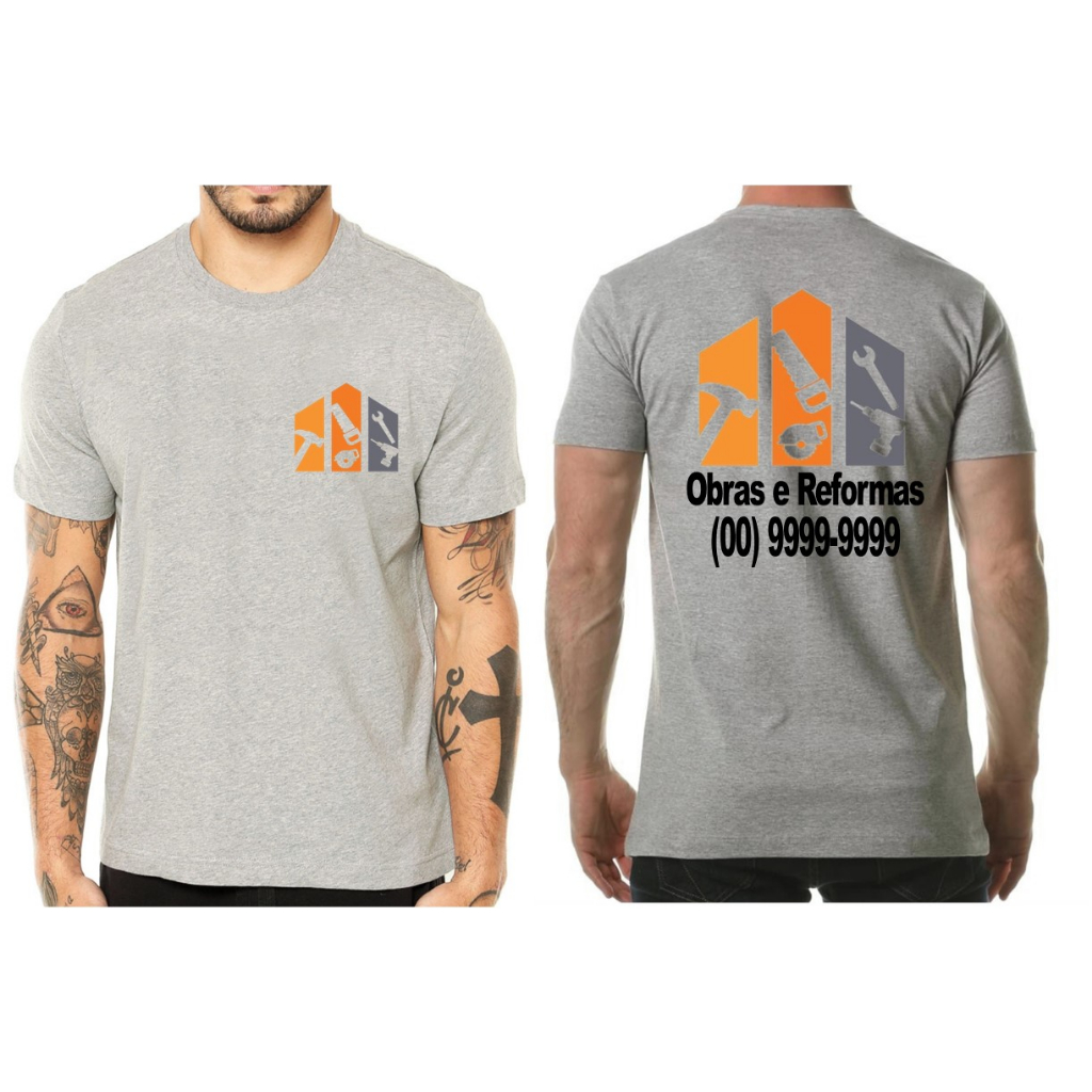 KIT CAMISETAS CINZA MESCLA PERSONALIZADAS FRENTE E COSTAS | Shopee Brasil