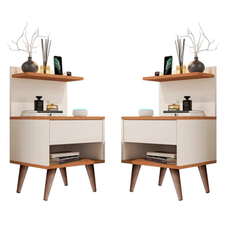 Kit com 2 Mesa de Cabeceira Retrô Com 1 Gaveta Sleep Decor - Cores