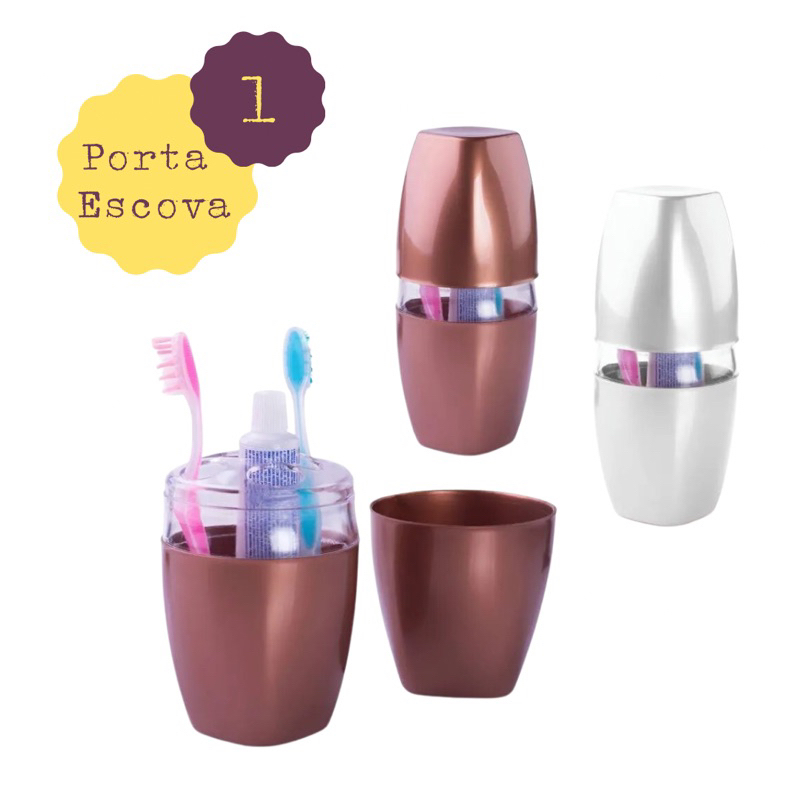 Porta Escova De Dente Com Tampa Para Banheiros Preto - Branco - Bronze