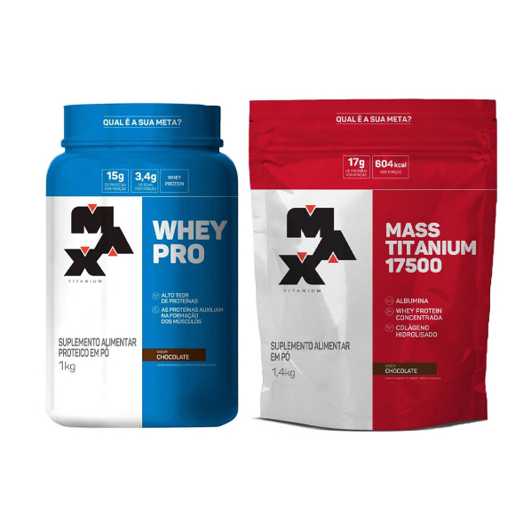 Whey Pro Concentrado 1KG + Mass Titanium 17500 1.4KG – Max Titanium