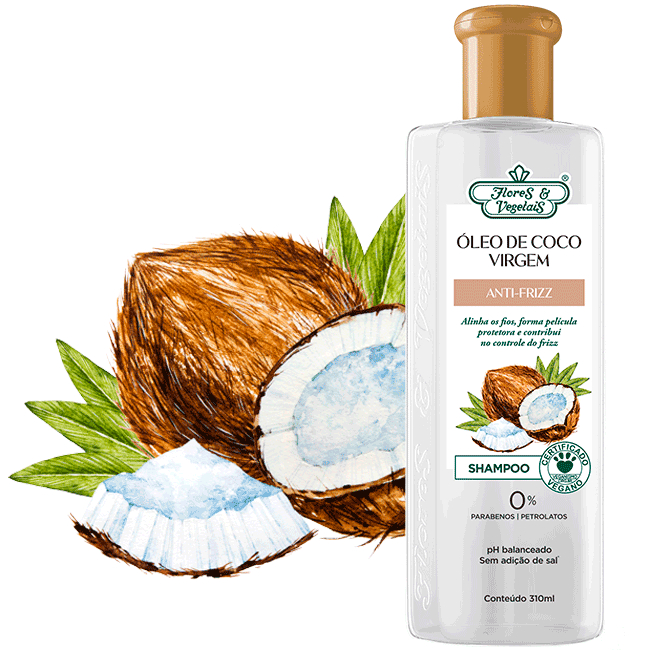 SHAMPOO ÓLEO DE COCO VIRGEM ANTI FRIZZ FLORES & VEGETAIS 310ML | Shopee ...