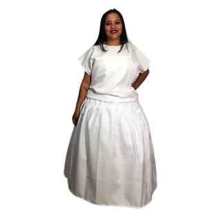 Roupa Ração Em Oxford Feminino 2 Peças Candomblé Umbanda branco\preto\vermelho