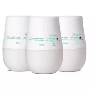 Kit com 3 Desodorante Roll On Erva Doce Natura - 70ml