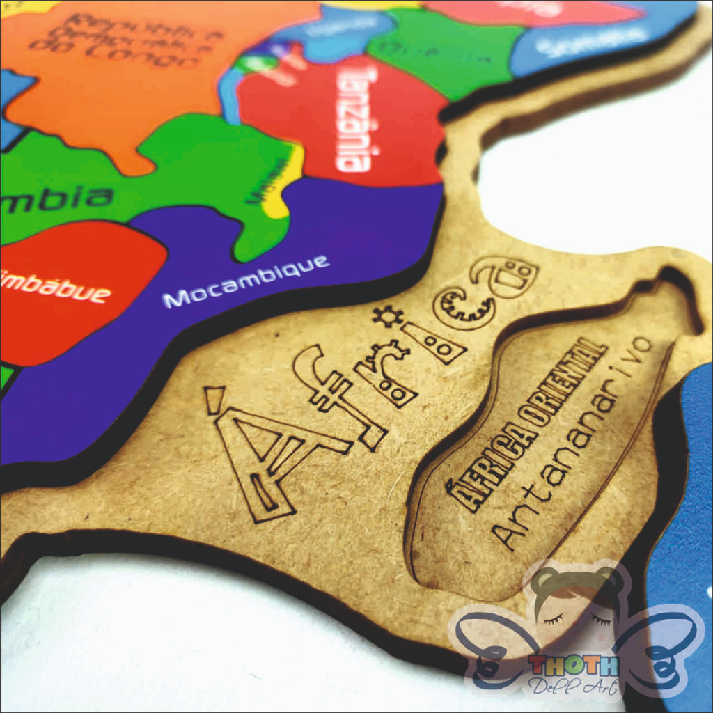 Imagem do produto Quebra-Cabeça Mapa da África - Montessoriano em MDF, Educativo e pedagógico Países e Capitais 4