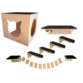 Playground gato 7 Pcs Toca Degraus Prateleira nicho Mdf Gatil brinquedo de gatode parede