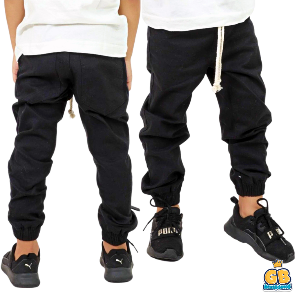 Calça Jogger Preto Infantil Menino Jeans Com Elastano 1 A 16 anos