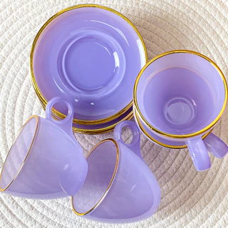 Jogo C/4 Xícaras Com pires Café Chá Porcelana 170 ml Cristal