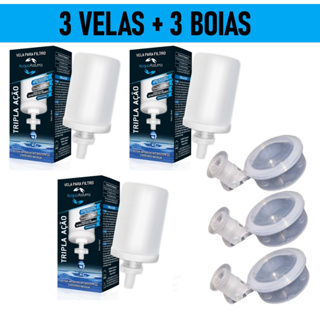 Kit C/ 3 Vela Tripla Ação E 3 Boia Dosadora Para Filtro De Barro
