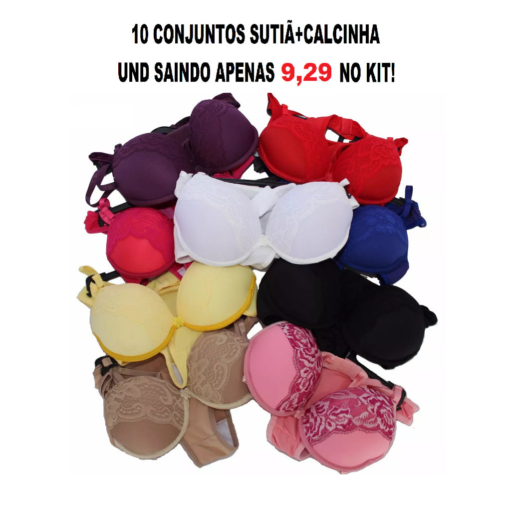 Lingerie Kit C/10 conjuntos com renda no bojo