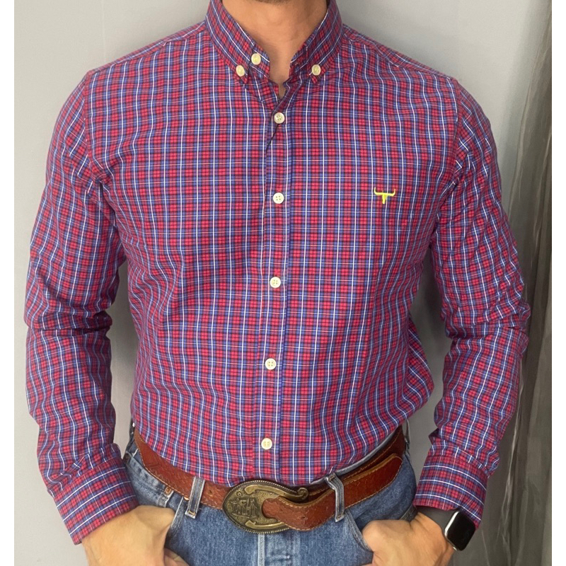 Camisa Xadrez Country Gola Americana Manga Longa Envio Imediato ...