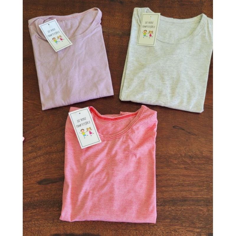 Camiseta Blusa Infantil Feminina Basica Manga Longa