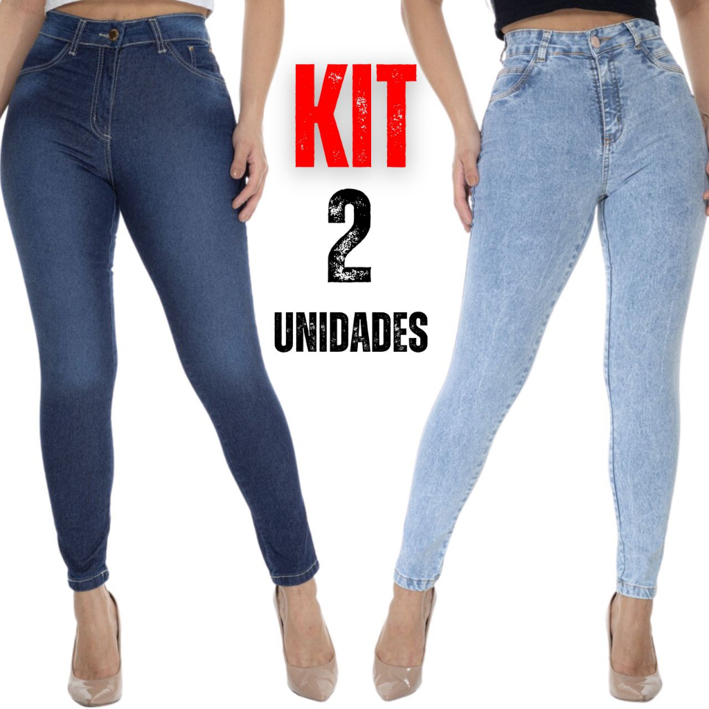 Kit 2 Calça Feminina Jeans Cintura Alta Empina Bum Bum