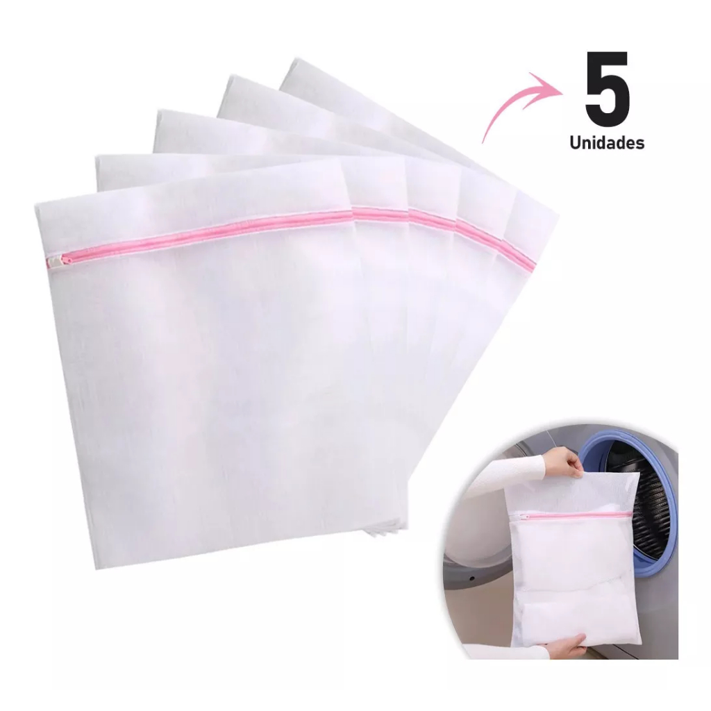 Kit 5 Saco para Lavar Roupa Delicadas Roupa Íntima 30x40cm | Shopee Brasil