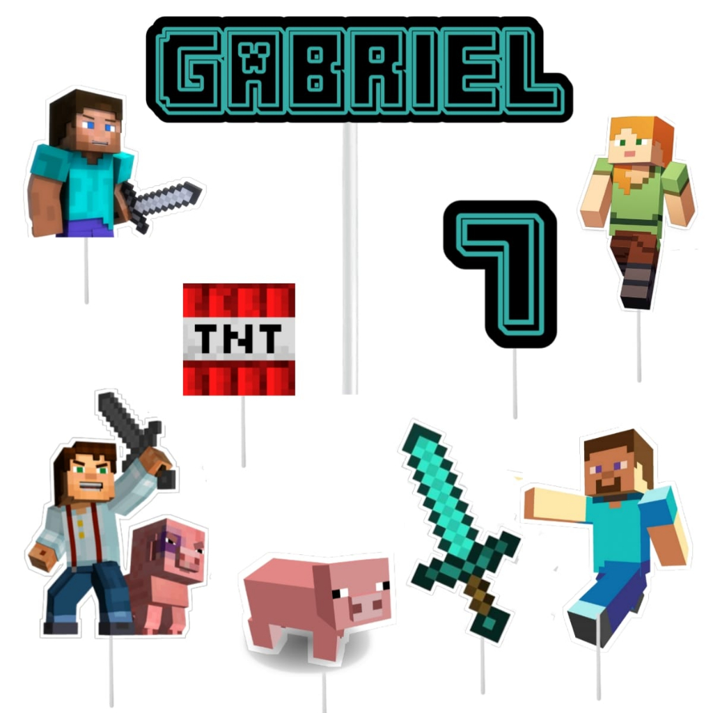 Topo de Bolo minecraft Personalizado - Topper decoração em Promoção na  Americanas