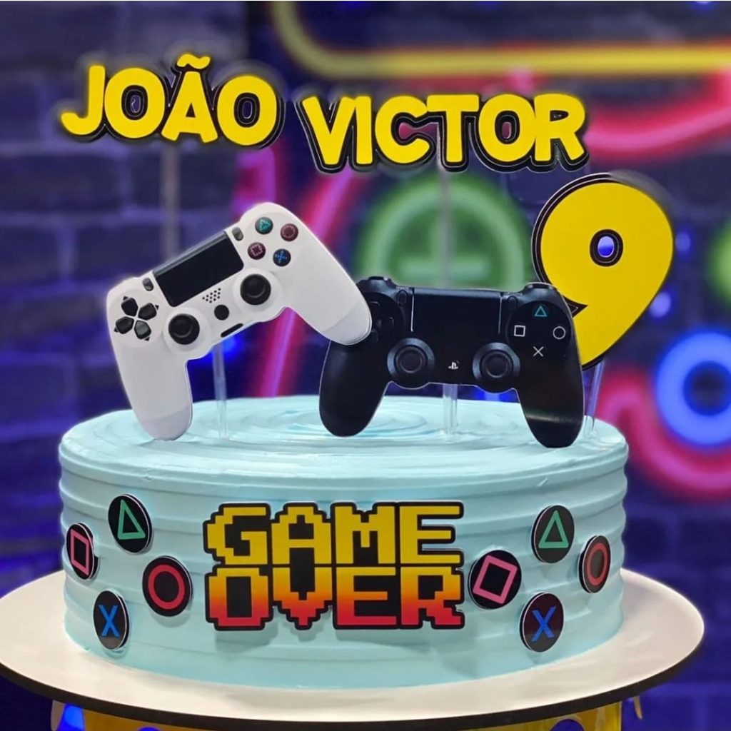 Topo De Bolo Festa Aniversário Tema Vídeo Game Jogos