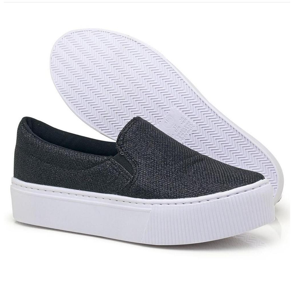 Slip on feminino deals preto com brilho