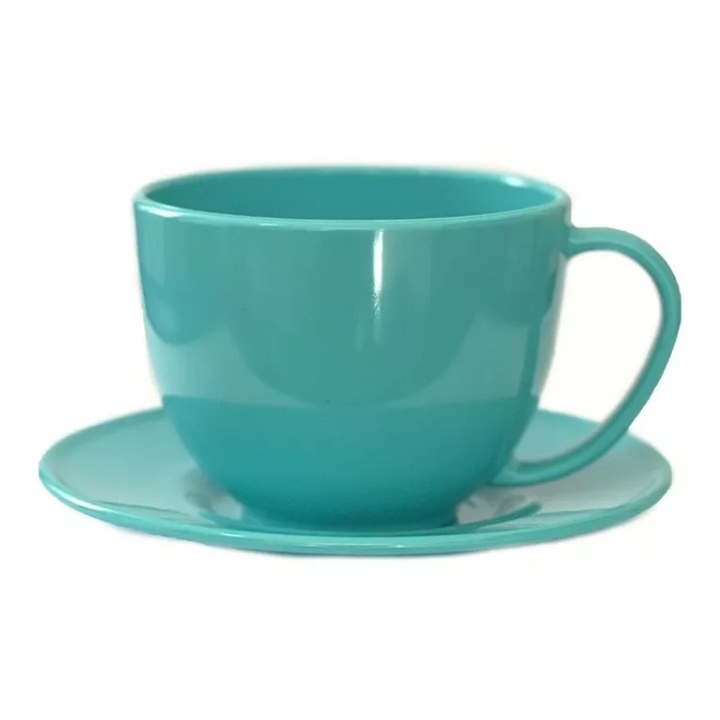 Kit Chá Café Xicara com Pires Acrílico 180 ml Azul Tiffany 5 Kits