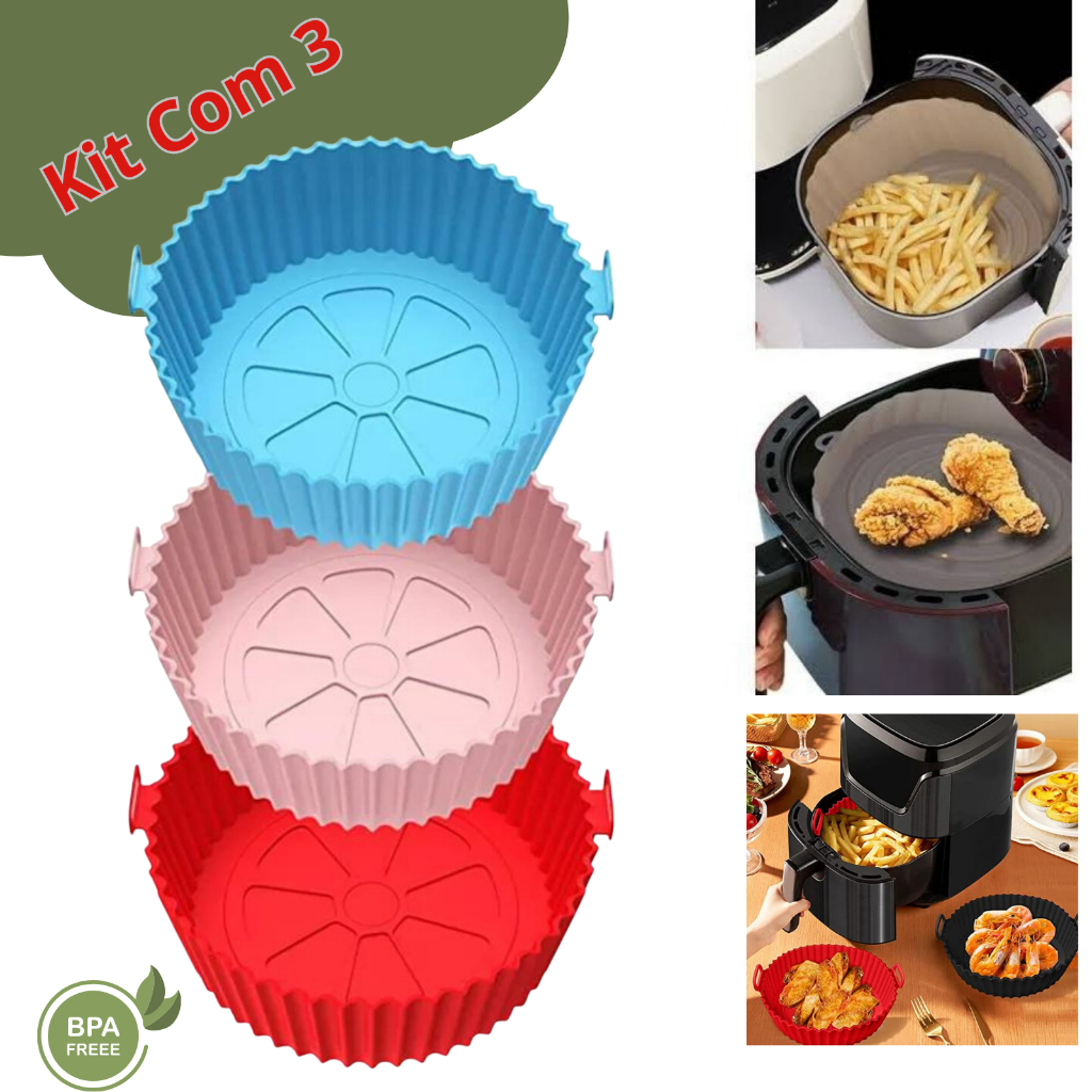 3 Protetor Forma Silicone Para Airfryer Microondas Antiaderente Reutilizável 20 cm