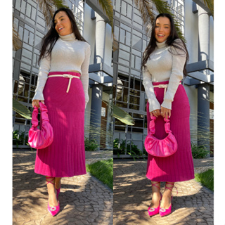 Saia Midi Canelada em Tricot Premium | Moda Blogueira | Moda evangélica