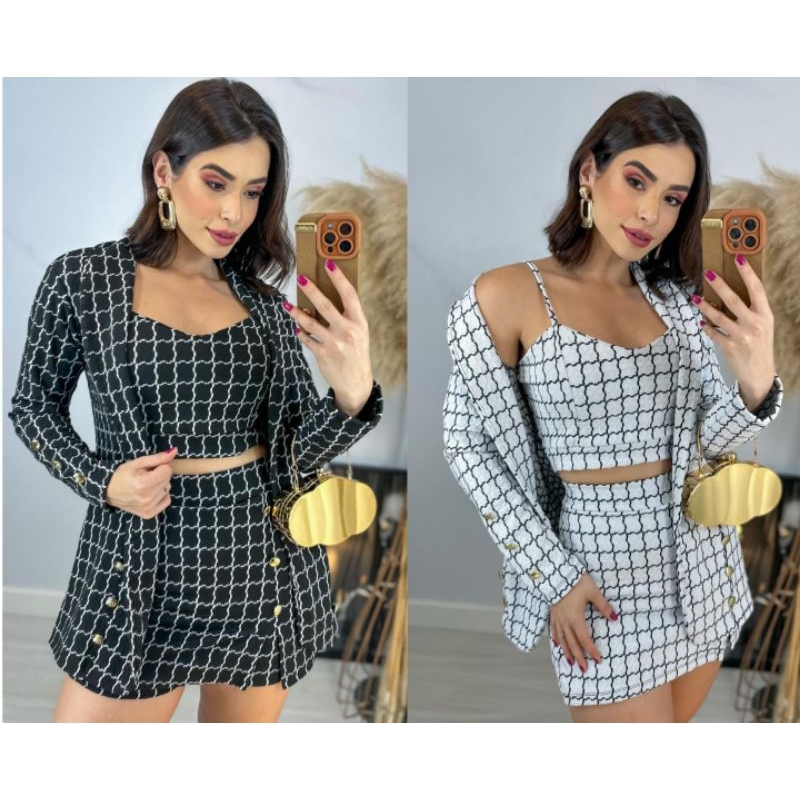 Conjuntos Feminina/conjunto Xadrez/conjunto De Verao/conjunto  Estampado/m6689