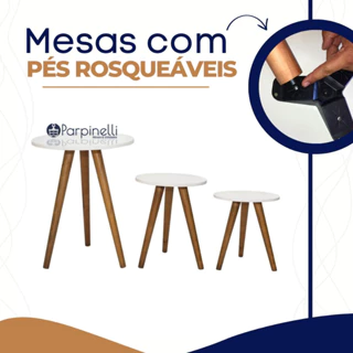 Kit Três Mesas Retrô De Canto Pé Palito De Altura 70cm 45cm 30cm Fácil Montagem Apoio De Sofá Sala Quarto Decoração Tripé Retrô