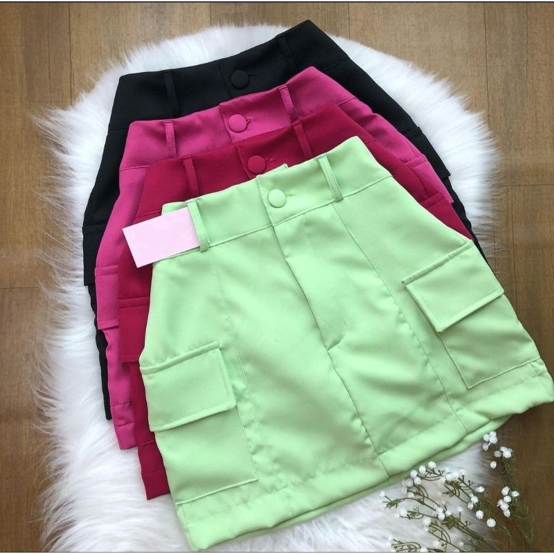 Saia cargo alfaiataria com bolsos laterais com forma grande | Shopee Brasil