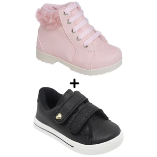 kit 2 tênis Infantil Feminino versátil barato perfeito para passeios e escola botinha