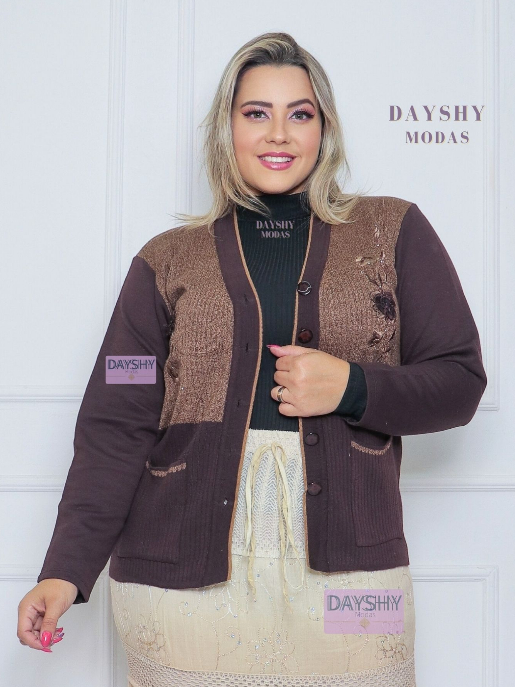 Casaco de frio plus Size Linho Bordado blusa de inverno Shopee