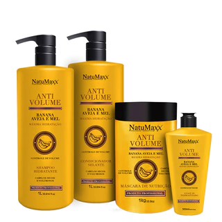 Kit AntiVolume - Shampoo 1 lt + Condicionador 1lt + Máscara 1kg + Leave-in 300 ml NatuMaxx